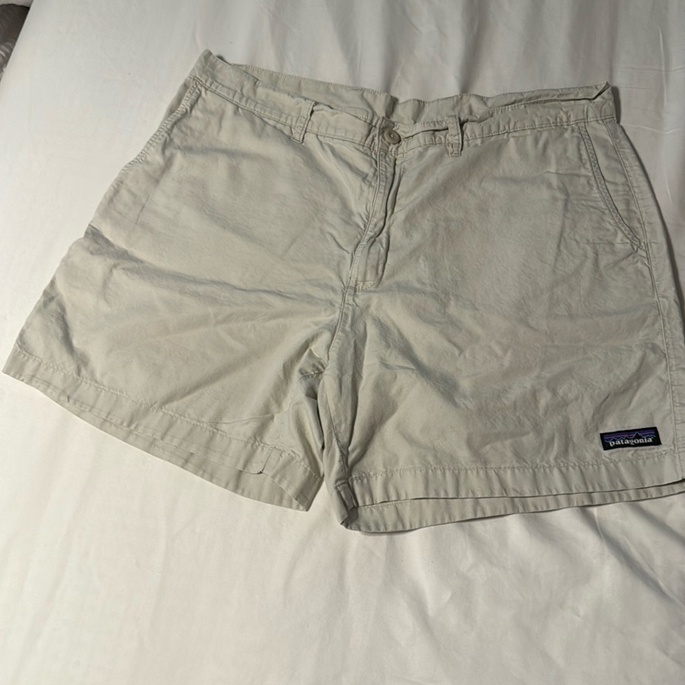 Patagonia beige chino shorts. 38 waist 5.5 inseam.  76% organic cotton 24% hemp